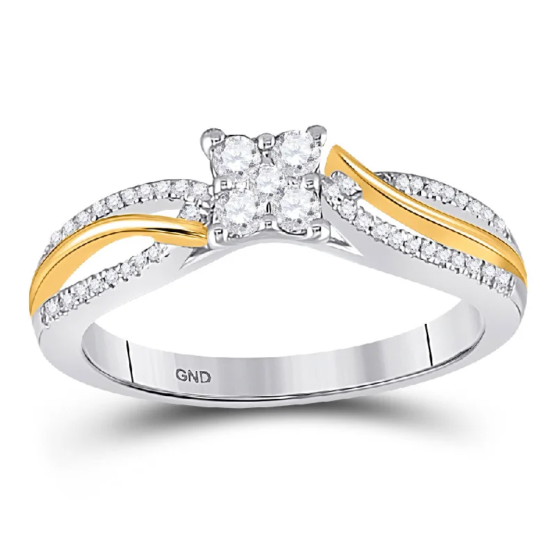 flow-shaped ring-10kt Two-tone Gold Womens Round Diamond Cluster Promise Ring 1/4 Cttw