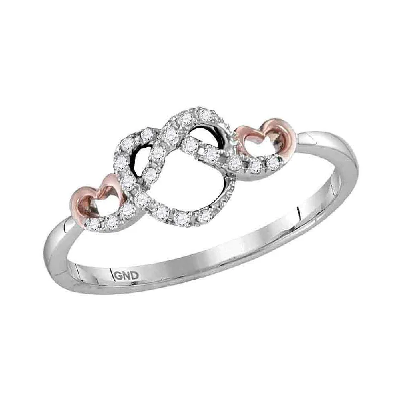 pearl braided ring-10kt Two-tone White Gold Womens Round Diamond Infinity Knot Heart Ring 1/10 Cttw