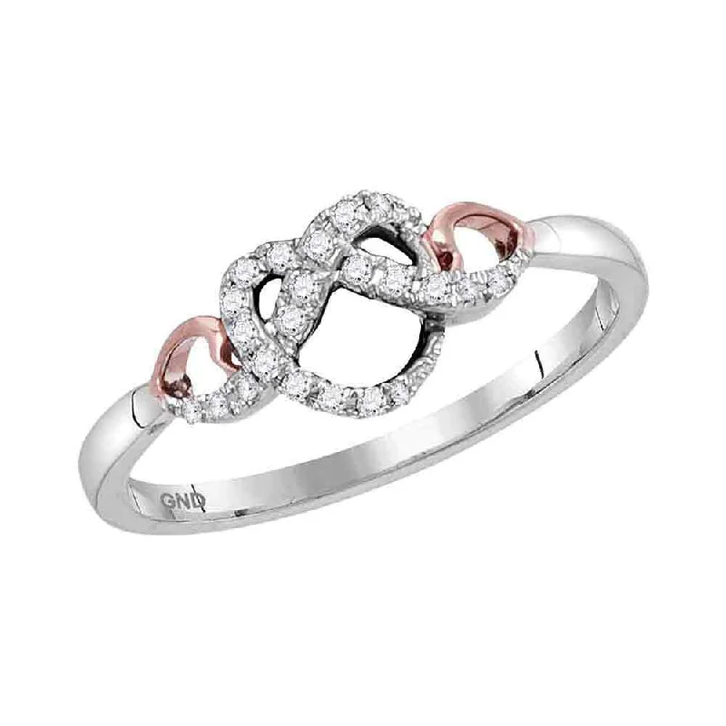 ten-gem ring-10kt Two-tone White Gold Womens Round Diamond Infinity Knot Heart Ring 1/10 Cttw