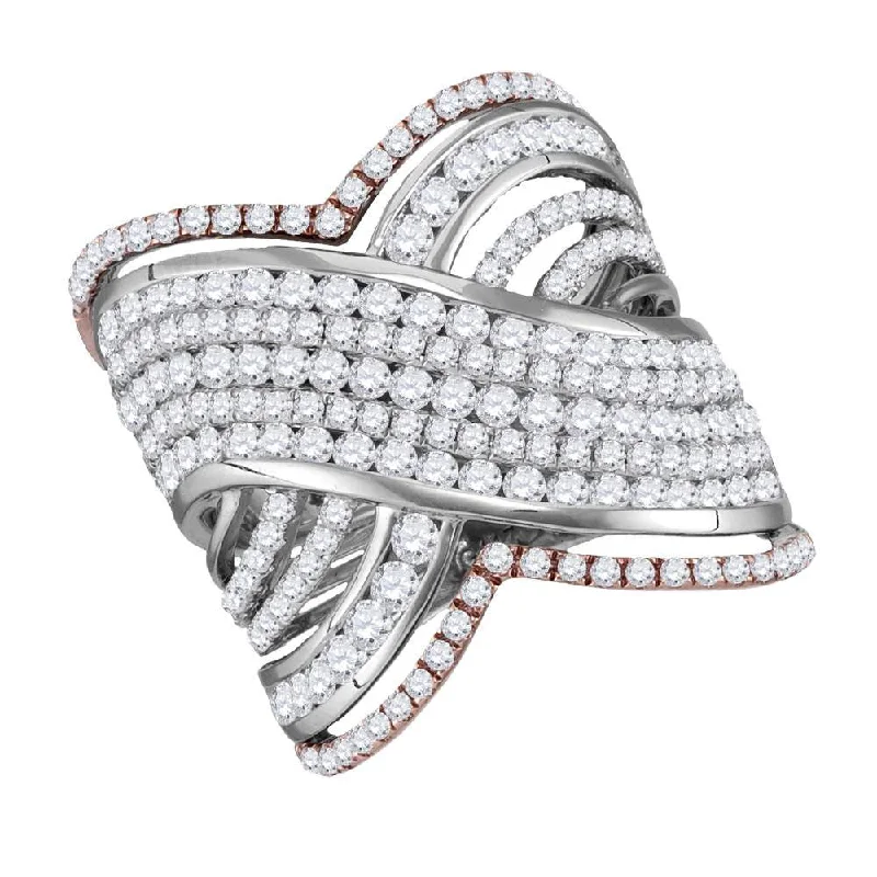 frond sapphire ring-10kt Two-tone White Rose Gold Womens Round Diamond Cocktail Band Ring 2-1/2 Cttw