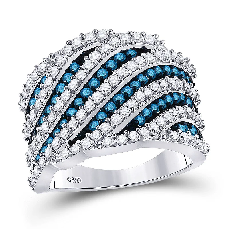 wanderlust turquoise ring-10kt White Gold Womens Round Blue Color Enhanced Diamond Stripe Fashion Ring 1-3/4 Cttw