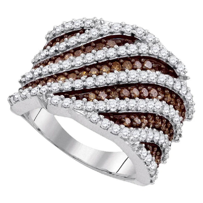 urban bolt ring-10kt White Gold Womens Round Brown Diamond Diagonal Stripe Fashion Ring 1-7/8 Cttw