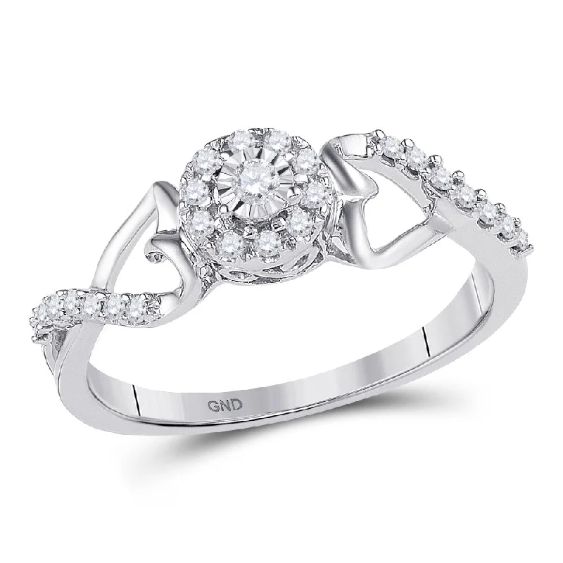 heavy gemstone ring-10kt White Gold Womens Round Diamond Cluster Heart Promise Ring 1/6 Cttw