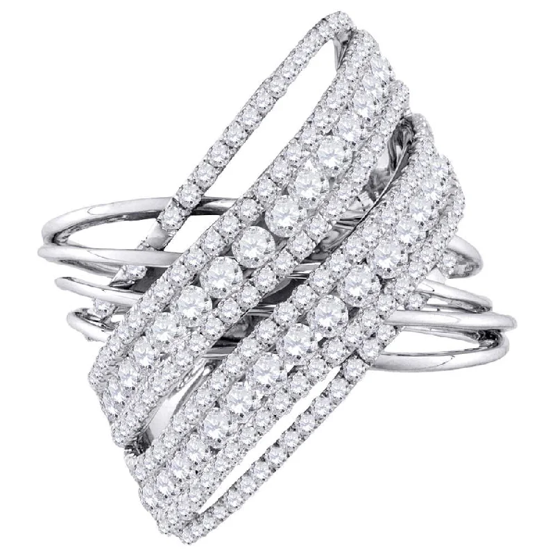 wanderlust aquamarine ring-10kt White Gold Womens Round Diamond Crossover Open Strand Cocktail Ring 2-1/2 Cttw