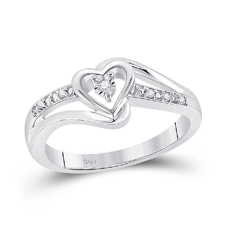 luxurious diamond ring-10kt White Gold Womens Round Diamond Heart Promise Ring .03 Cttw