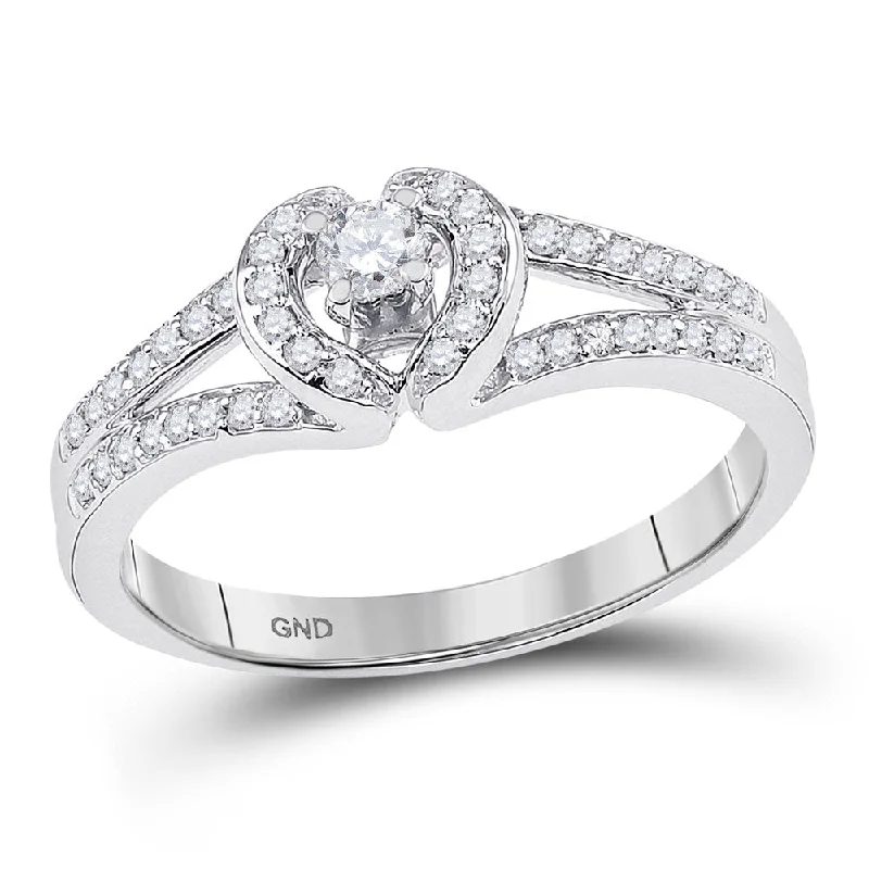 flow-shaped eternity ring-10kt White Gold Womens Round Diamond Heart Promise Ring 1/4 Cttw