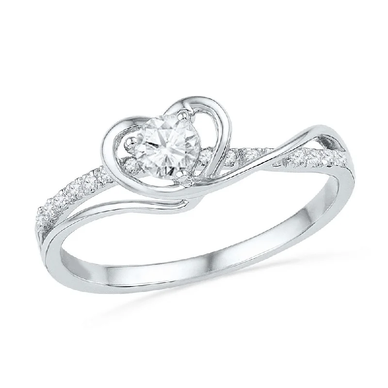 rose gold knotted ring-10kt White Gold Womens Round Diamond Heart Promise Ring 1/4 Cttw