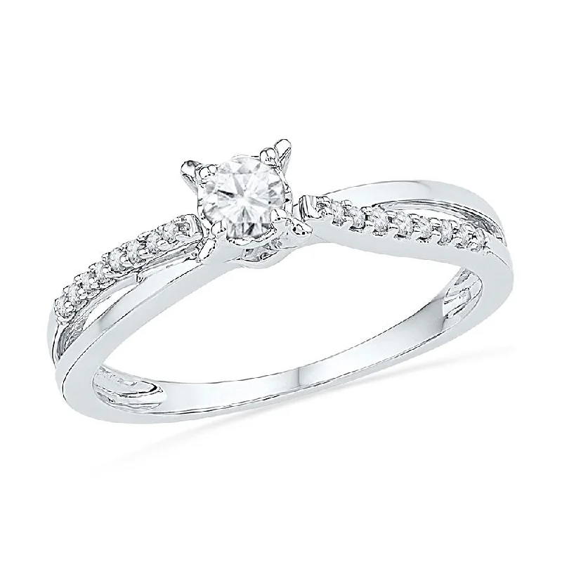 retro-style band ring-10kt White Gold Womens Round Diamond Solitaire Crossover Promise Ring 1/4 Cttw