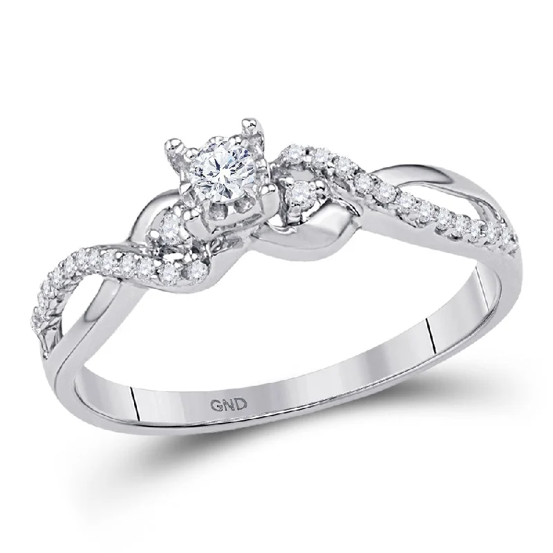 frond band ring-10kt White Gold Womens Round Diamond Solitaire Crossover Promise Ring 1/4 Cttw