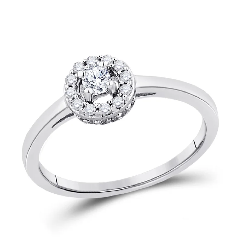 shimmering diamond ring-10kt White Gold Womens Round Diamond Solitaire Halo Promise Ring 1/4 Cttw