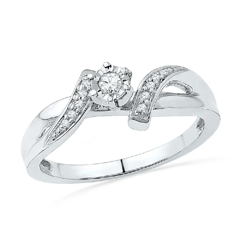 knotted promise ring-10kt White Gold Womens Round Diamond Solitaire Promise Ring 1/10 Cttw