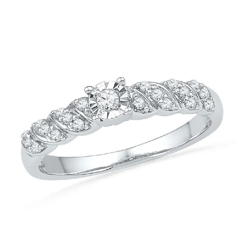 bendable birthstone ring-10kt White Gold Womens Round Diamond Solitaire Promise Ring 1/5 Cttw