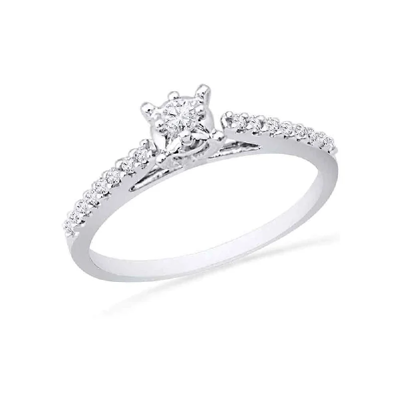 tarnished silver band ring-10kt White Gold Womens Round Diamond Solitaire Promise Ring 1/5 Cttw