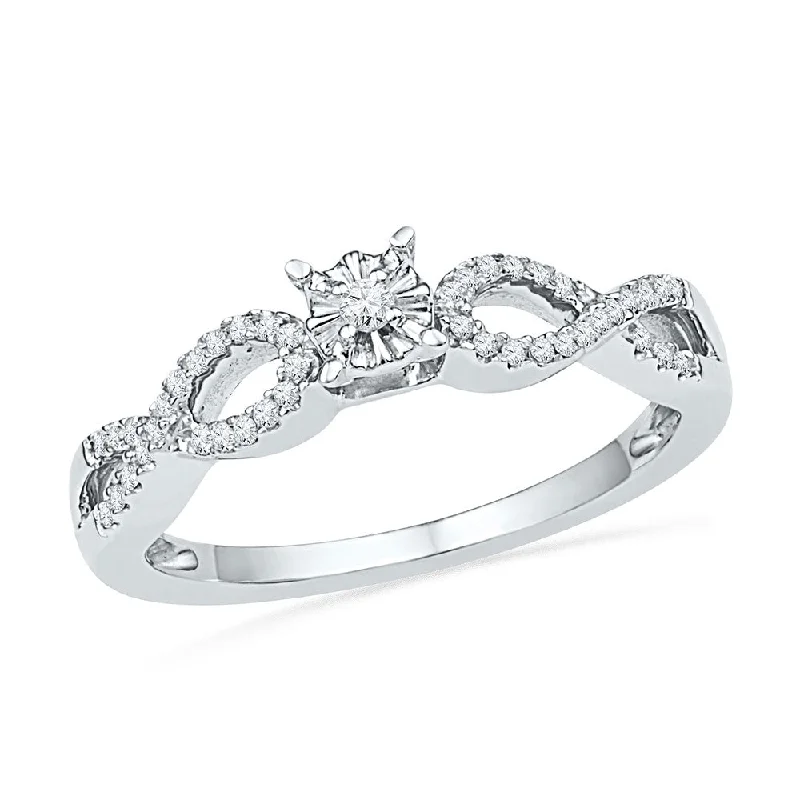 midnight diamond ring-10kt White Gold Womens Round Diamond Solitaire Twist Promise Ring 1/6 Cttw