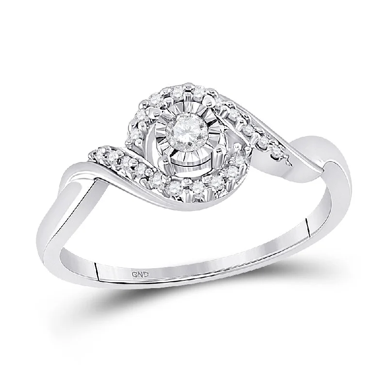 thin promise ring-10kt White Gold Womens Round Diamond Solitaire Twist Promise Ring 1/6 Cttw