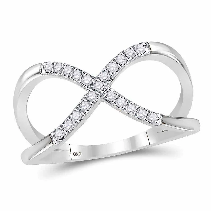 leafy-themed stack ring-10kt White Gold Womens Round Diamond Split-shank Infinity Ring 1/6 Cttw