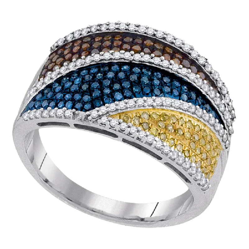 custom cosmos ring-10kt White Gold Womens Round Multicolor Enhanced Diamond Striped Fashion Ring 3/4 Cttw