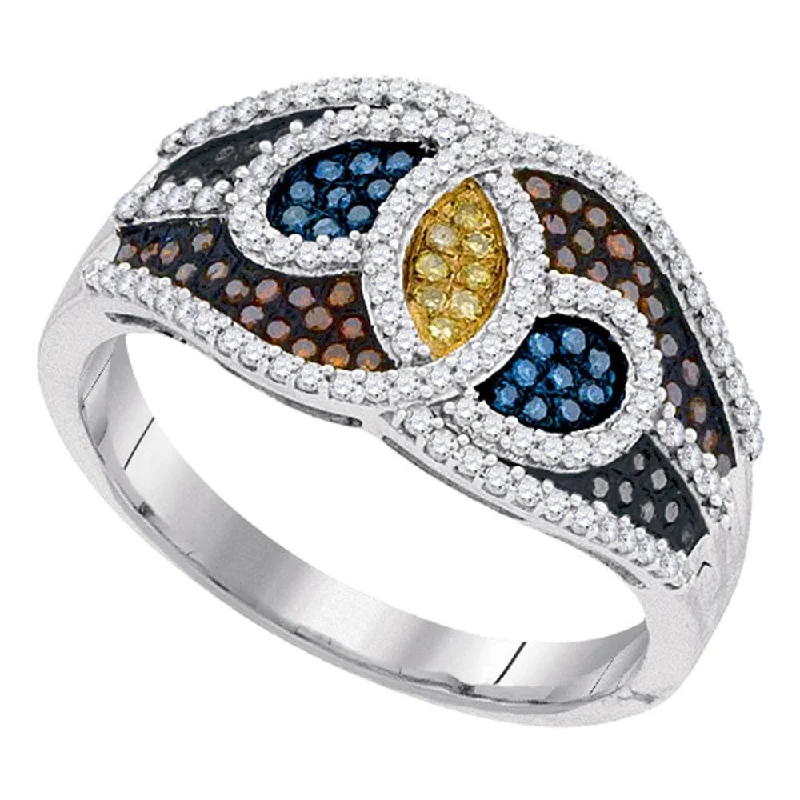 knotted rope ring-10kt White Gold Womens Round Multicolor Enhanced Diamond Swirl Fashion Ring 1/2 Cttw