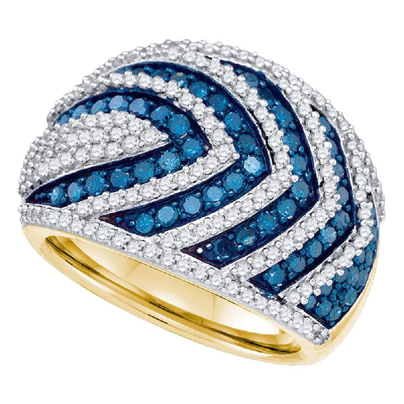 regency silver ring-10kt Yellow Gold Womens Round Blue Color Enhanced Diamond Striped Fashion Ring 1-3/4 Cttw