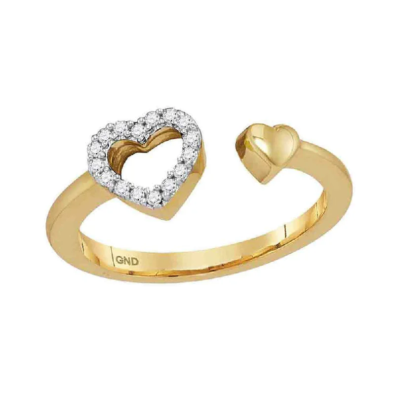 flow-shaped ring-10kt Yellow Gold Womens Round Diamond Bisected Heart Ring 1/10 Cttw