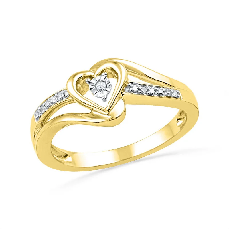 aquamarine promise ring-10kt Yellow Gold Womens Round Diamond Heart Promise Ring .03 Cttw