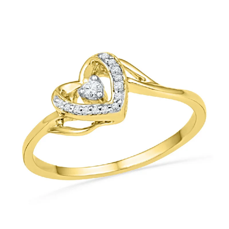 gleaming gold ring-10kt Yellow Gold Womens Round Diamond Heart Promise Ring 1/12 Cttw