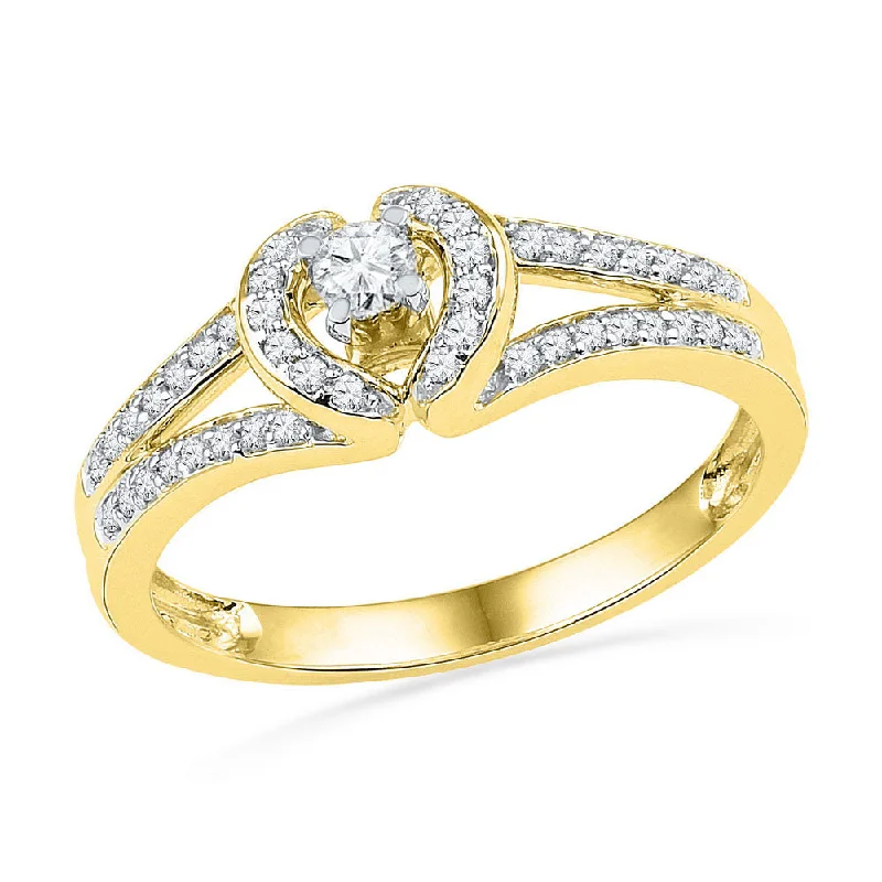 luxurious statement ring-10kt Yellow Gold Womens Round Diamond Heart Promise Ring 1/4 Cttw