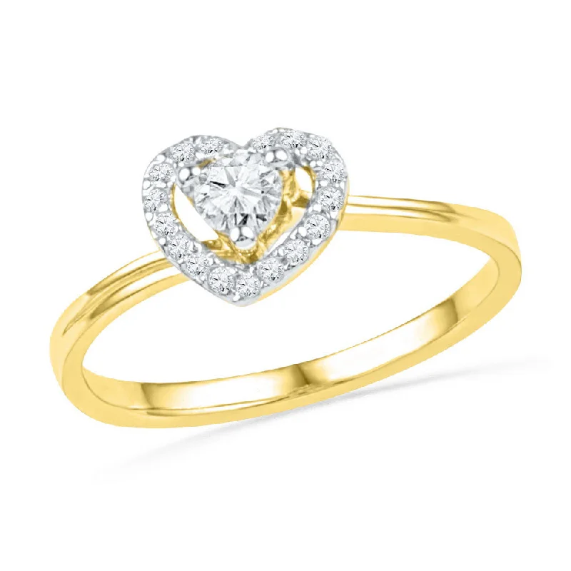 gibbous moon ring-10kt Yellow Gold Womens Round Diamond Heart Promise Ring 1/4 Cttw