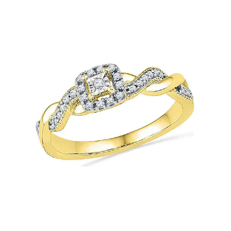 gleaming gold ring-10kt Yellow Gold Womens Round Diamond Solitaire Braided Promise Ring 1/6 Cttw