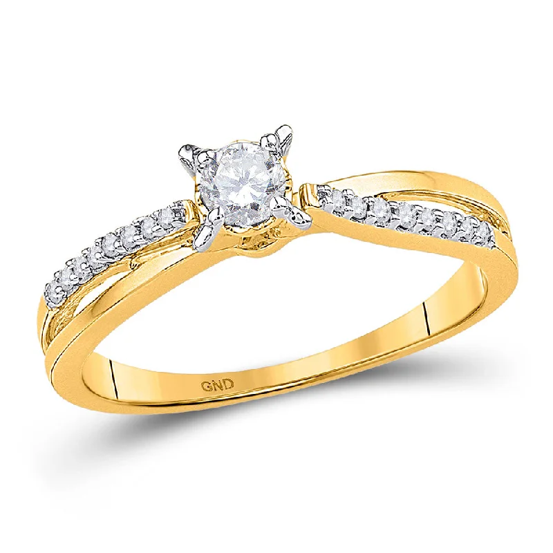 luxurious silver ring-10kt Yellow Gold Womens Round Diamond Solitaire Crossover Promise Ring 1/4 Cttw