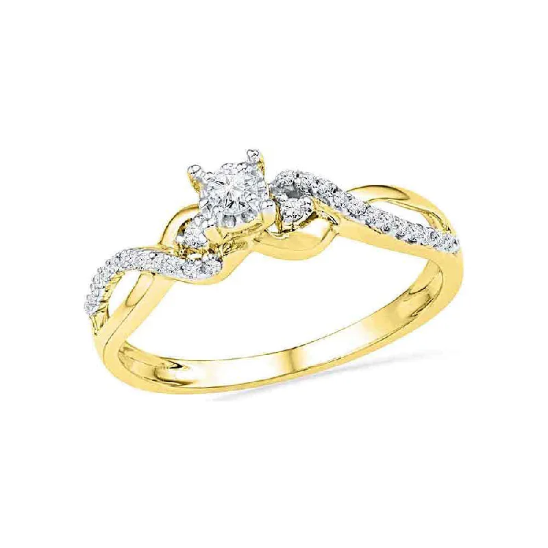 uncut silver ring-10kt Yellow Gold Womens Round Diamond Solitaire Crossover Promise Ring 1/4 Cttw