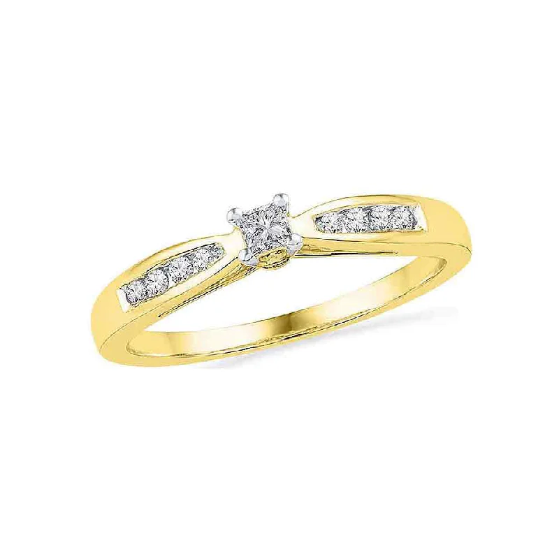 frond stamped ring-10kt Yellow Gold Womens Round Diamond Solitaire Promise Ring 1/5 Cttw