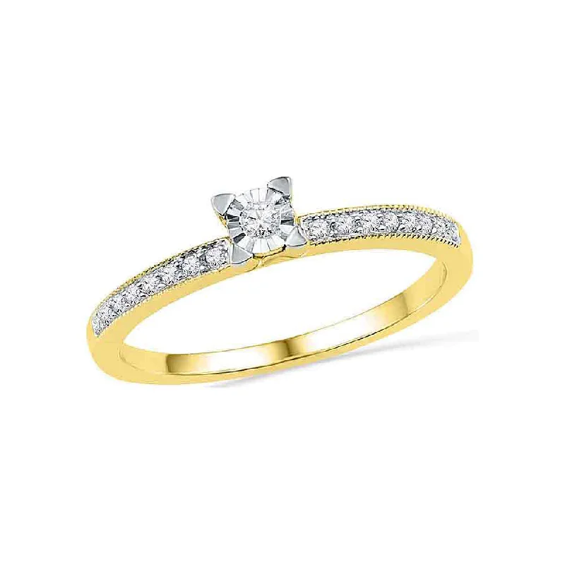 marquise cut diamond ring-10kt Yellow Gold Womens Round Diamond Solitaire Promise Ring 1/6 Cttw