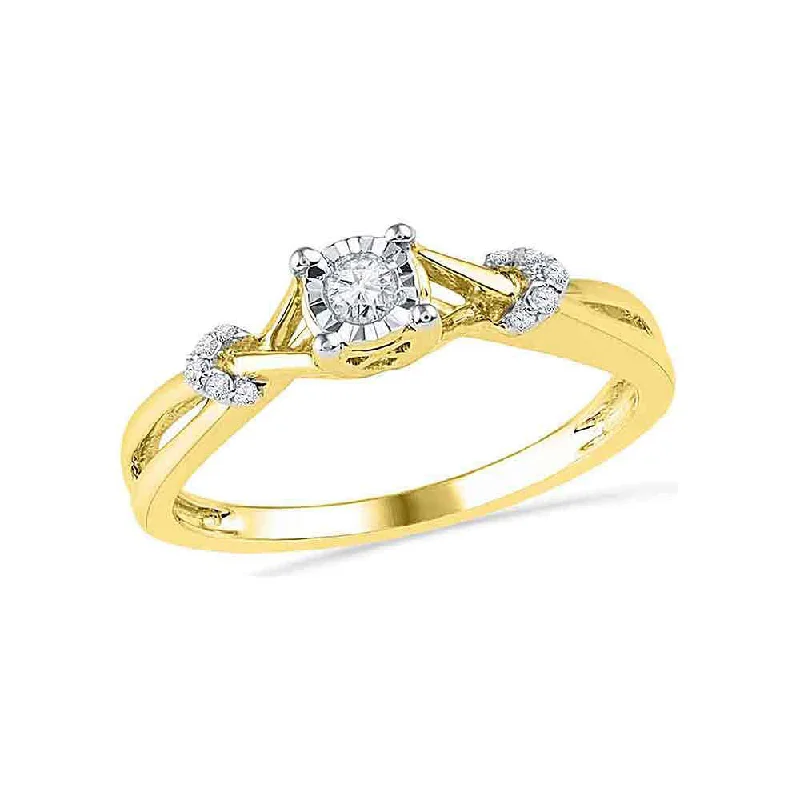 swoop shank ring-10kt Yellow Gold Womens Round Diamond Solitaire Twist Promise Ring 1/10 Cttw