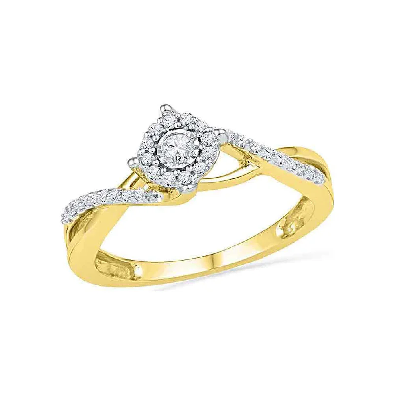 thin promise ring-10kt Yellow Gold Womens Round Diamond Solitaire Twist Promise Ring 1/5 Cttw