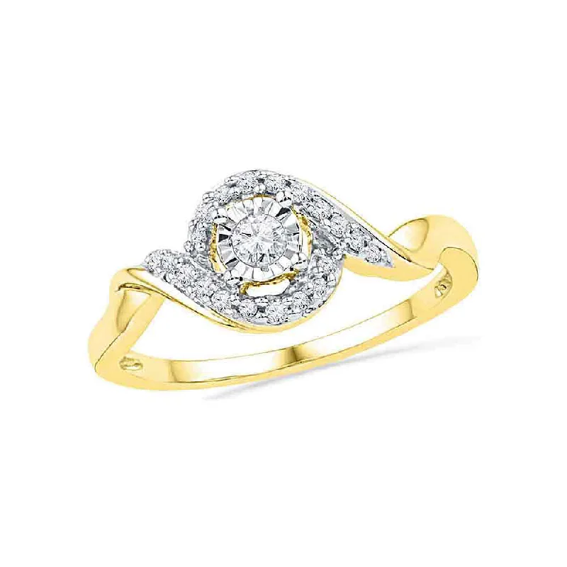 tarnished silver ring-10kt Yellow Gold Womens Round Diamond Solitaire Twist Promise Ring 1/6 Cttw