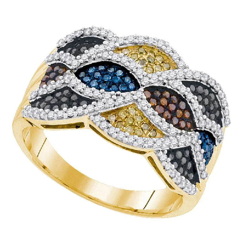 knotted love ring-10kt Yellow Gold Womens Round Multicolor Enhanced Diamond Fashion Ring 3/4 Cttw