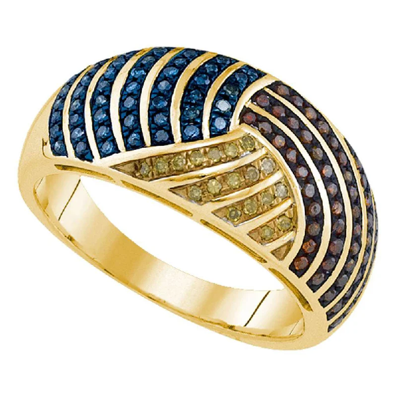 luxurious statement ring-10kt Yellow Gold Womens Round Multicolor Enhanced Diamond Fashion Ring 3/8 Cttw