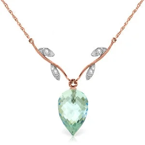 bendable layered necklace-11.27 Carat 14K Solid Rose Gold Necklace Diamond Briolette Blue Topaz