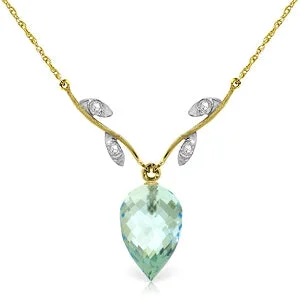 thin pendant necklace-11.27 Carat 14K Solid Yellow Gold Necklace Diamond Briolette Blue Topaz