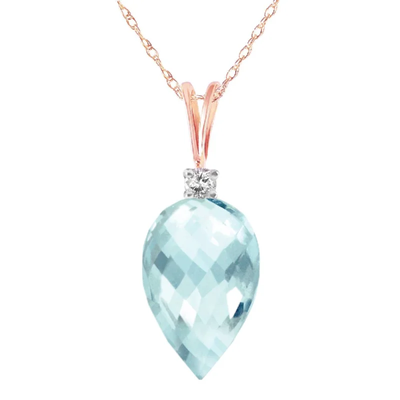 vibrant gold necklace-11.3 Carat 14K Solid Rose Gold Pointy Blue Topaz Diamond Necklace