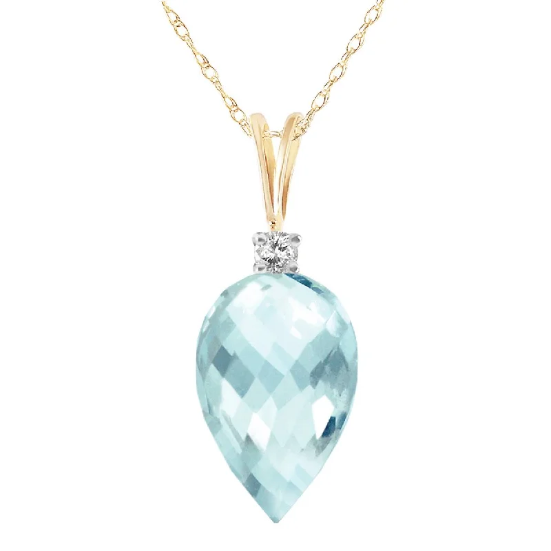 leafy-inspired necklace-11.3 Carat 14K Solid Yellow Gold Arabian Sea Blue Topaz Diamond Necklace