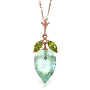 thin birthstone necklace-11.75 Carat 14K Solid Rose Gold Necklace Peridot Briolette Blue Topaz