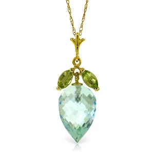 bendable layered necklace-11.75 Carat 14K Solid Yellow Gold Necklace Peridot Briolette Blue Topaz