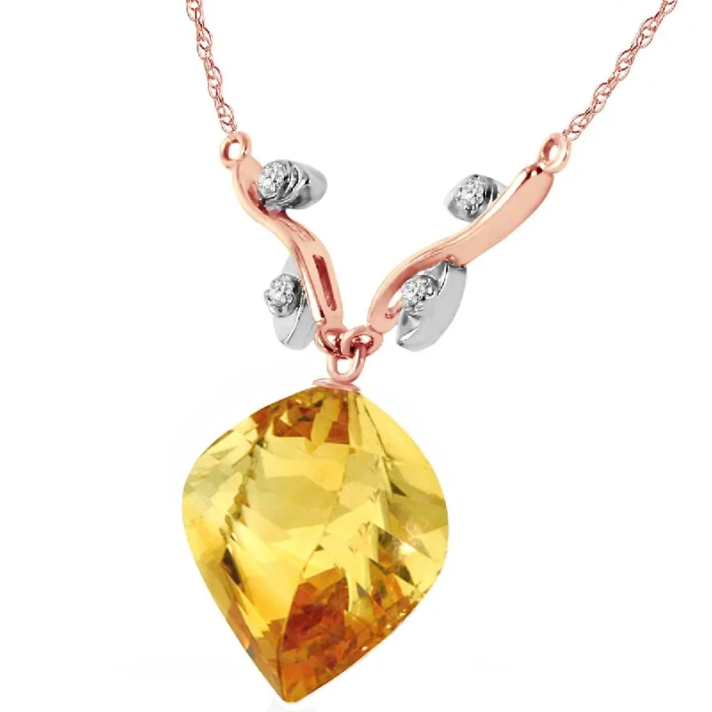 aquamarine silver necklace-11.77 Carat 14K Solid Rose Gold Necklace Diamond Twisted Briolette Citrine