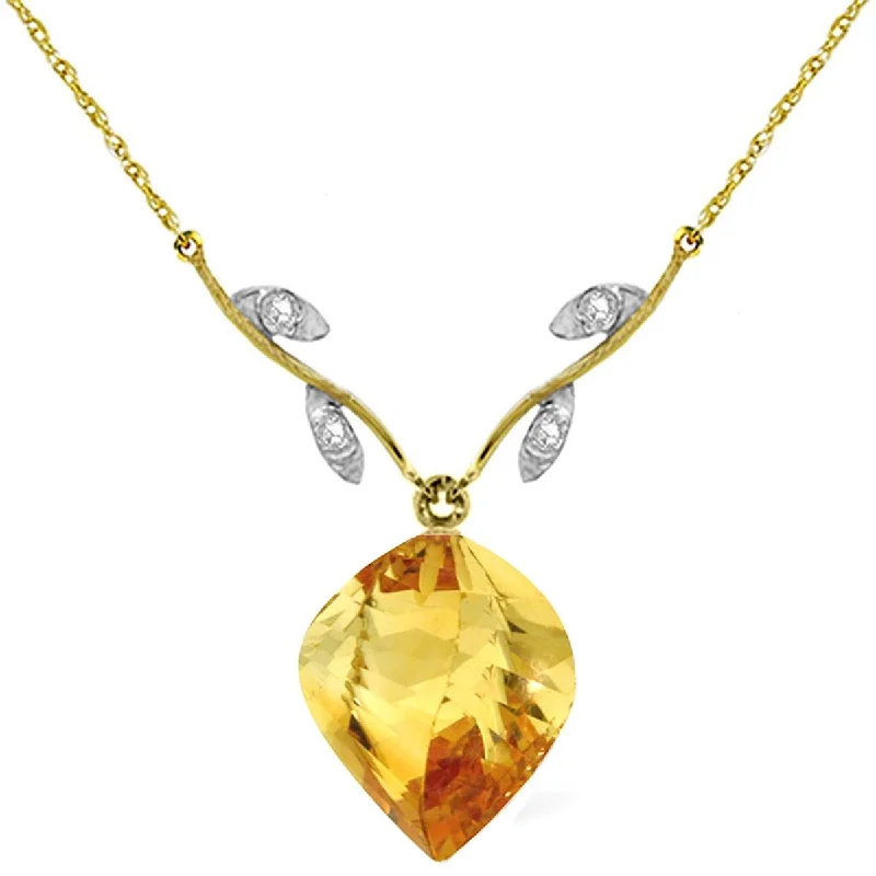 stamped silver necklace-11.77 Carat 14K Solid Yellow Gold Necklace Diamond Twisted Briolette Citrine