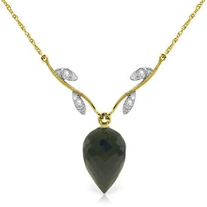 frond stamped necklace-12.27 Carat 14K Solid Yellow Gold Necklace Diamond Briolette Black Spinel