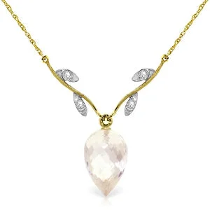 rose gold ten-layer necklace-12.27 Carat 14K Solid Yellow Gold Necklace Diamond Briolette White Topaz