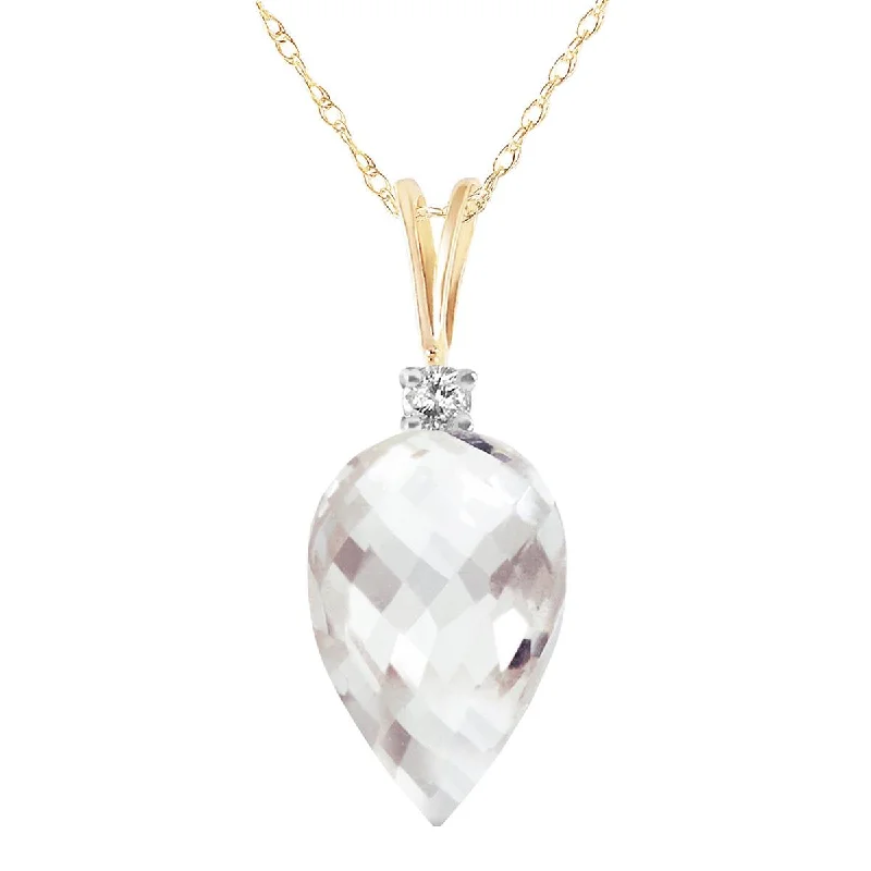 frond charm necklace-12.3 Carat 14K Solid Yellow Gold All Seasons White Topaz Diamond Necklace