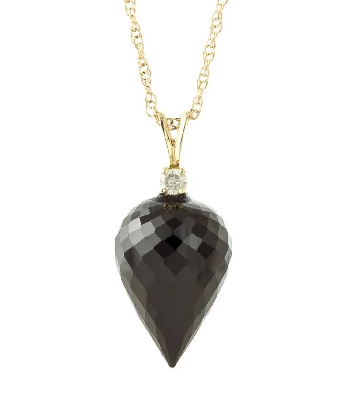 ridged silver necklace-12.3 Carat 14K Solid Yellow Gold Bonheur Black Spinel Necklace